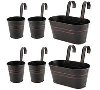 ZOENHOU Confezione da 6 vasi per piante da appendere, fioriera da parete in metallo staccabile, con foro di drenaggio, per recinzioni, balconi, ringhiere, interni ed esterni, nero