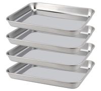 ZOENHOU Set di 4 teglie da forno in acciaio inox, antiaderenti, rettangolari, per catering, biscotti, tostatura per forno, facili da pulire, 23 x 17 x 2 cm