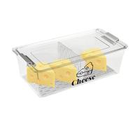 ZoeQide Contenitore per formaggi grande con funzione sgocciolatoio, 32,5 x 16,6 x 10,2 cm, con coperchio, senza BPA, con inserto a griglia per conservare formaggi e salumi, trasparente