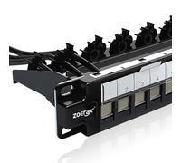 ZoeRax Pannello patch Keystone 1U a 24 porte, per montaggio a rack da 19" o montaggio a parete RJ45 schermato con otturatore jack e pannello posteriore di gestione dei cavi