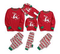 Zoerea Pigiama Natale Famiglia Coordinati Modello di Renna Manica Lunga Top e Pantaloni Pigiameria Autunno Inverno Pajamas Set per Coppia Donna Uomo Bambini Rosso, 6-7 Anni