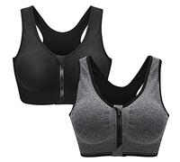 Zoerea Reggiseno Sportivo Senza Ferretto da Donna con Cerniera Frontale e Pastiglie Rimovibili per Ginnastica Corsa Yoga (Nero + Grigio,4XL)