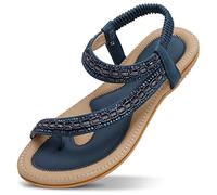 Zoerea Sandali Piatti da Donna da Estate Strass Fiore Bohemia Flip Flop Spiaggia Estivi Scarpe Casual Open Toe Tacco Piatto Stile 3 Blu,43 EU