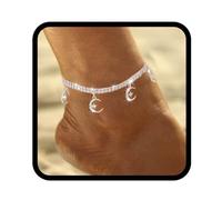 Zoestar Boho Cavigliera con strass Stella d'argento Luna Braccialetti alla caviglia Gioielli con catena in cristallo per le donne