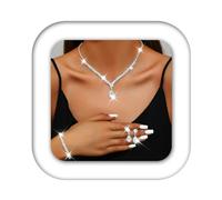 Zoestar Set di gioielli da sposa con collana e orecchini con strass, set di gioielli formali da donna, Misura unica, /, Nessuna pietra preziosa