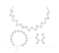 Zoestar Set di gioielli da sposa in argento con strass, collana e orecchini a forma di fiore, set di gioielli formali per donne, Misura unica, /, Nessuna pietra preziosa