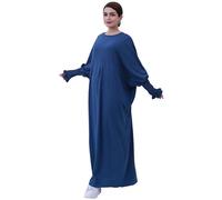 Zofocy Muslim Prayer Abaya Islamic - Maxi Dress da donna, leggero, a maniche lunghe, Dubai Caftano, Foggy Blue, Taglia unica