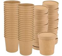 ZOFUN 50 bicchieri di carta kraft marrone, 480 ml, 16 oz con coperchio, marrone, usa e getta, per insalata, gelato, zuppa, caffè