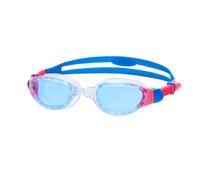 Zoggs Junior Phantom 2.0 - Occhialini da nuoto in morbido silicone, anti appannamento, protezione UV, regolabili, a prova di perdite, comodi, in morbido silicone, 6-14 anni, trasparente/blu, lenti blu