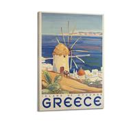 ZOGJIN Poster di viaggio Mykonos Grecia, isola mulino a vento e mare.jpg poster moderno da parete su tela decorazione estetica pittura 30 x 45 cm con cornice
