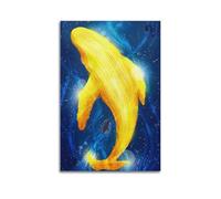 ZOGJIN Poster su tela, motivo: balena gialla illuminata nell'oceano, decorazione artistica da parete moderna, 50 x 75 cm, senza cornice