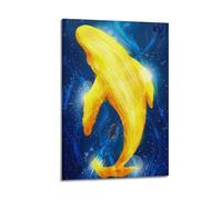 ZOGJIN Poster su tela, motivo: balena gialla illuminata nell'oceano, decorazione artistica da parete moderna, 40 x 60 cm, con cornice