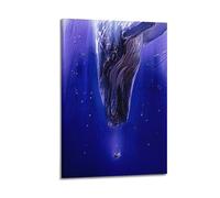 ZOGJIN Poster su tela, motivo: balena nel mare blu profondo, moderno, decorazione artistica da parete, 50 x 75 cm, con cornice