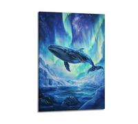 ZOGJIN Poster su tela, motivo: balena sotto l'aurora e il ghiaccio, decorazione artistica da parete moderna, 20 x 30 cm, con cornice