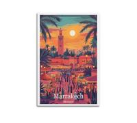 ZOGJIN Poster vintage Marrakech Marocco, Market Square at Sunset.jpg, poster moderno da parete su tela, decorazione artistica da parete, 30 x 45 cm, senza cornice