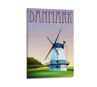 ZOGJIN Vintage Travel Danimarca, Tradizionale mulino a vento in campo.jpg Poster moderno da parete su tela decorazione estetica pittura 60 x 90 cm con cornice
