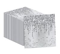 ZOIIWA 100 tovaglioli argentati con scritta "Happy Birthday", decorazioni in carta glitterate a tema diamante, per adulti e bambini, bomboniere per matrimoni, baby shower, HX0442