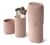 zoka Porta pennelli da trucco, borsa portatile da viaggio in silicone per pennelli da trucco, Rosso tendente rosa, Chiusura integrata