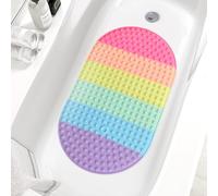 ZOKBOM Tappetino da bagno ovale per vasca, 69 x 39 cm, in silicone, antiscivolo, anti muffa, morbido arcobaleno con ventose, lavabile in lavatrice
