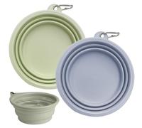 ZOKJSW 2 pezzi Ciotola da viaggio pieghevole Ciotola portatile in silicone per cani con coperchio e gancio (350 ml) Adatta per gatti e cani durante i viaggi, le escursioni e il campeggio (blu e verde)