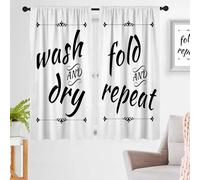 zokyer Set di 2 tende per lavanderia per lavanderia a secco con scritta stampata a tema ragazza bianca nera con parole pieghevoli 106,7 x 160 cm (larghezza x lunghezza), set di 2 tende per finestra