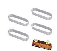 Zolara Set di 4 pezzi di anelli ovali per torte, anelli da dessert ovali, formine perforate, per pavimenti croccanti, in acciaio inox, per mousse e torte di frutta, set professionale di anelli per