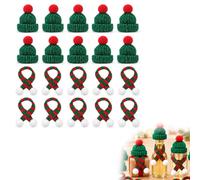 Zolara Set di mini cappelli e sciarpa, 20 pezzi, decorazione natalizia | 10 mini cappelli verdi 5 x 3,5 x 3 cm, 10 sciarpe rosse e verdi 1 x 20 cm