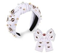 ZOLEAROPY Fascia da calcio per le donne bianco nero rosso calcio fiocco clip per capelli perla strass gioiello calcio annodato fascia calcio accessori mamma moda gioco giorno abiti
