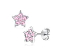 Zolkamery Orecchini a perno, in argento Sterling 925, a forma di stella, cuore, fiocco, infinito, per ragazze e donne, 10 mm, piccoli orecchini a perno in argento con zirconi rosa viola, orecchini