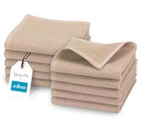 ZOLLNER 10 Lavette - asciugamani da viso e mani 30x30 cm - Cotone - Qualità alberghiera - Teli doccia lunga durata - design in piquè - lavabile a 95°C - con pratico gancetto - marrone