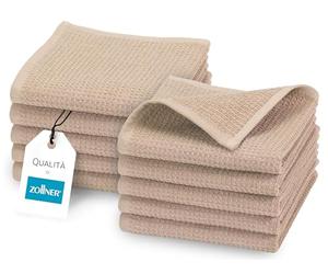 ZOLLNER 10 Lavette - asciugamani da viso e mani 30x30 cm - Cotone - Qualità alberghiera - Teli doccia lunga durata - design in piquè - lavabile a 95°C - con pratico gancetto - marrone