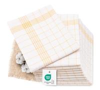 ZOLLNER 12 Strofinacci, Cotone-Lino, 50x70 cm, Super assorbenti, Senza Pelucchi - Lavabili a 95°C - a Quadri Gialli e Bianchi - qualità gasdtronomica - Certificato Oeko Tex®