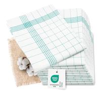 ZOLLNER 12 Strofinacci, Cotone-Lino, 60x80 cm, Super assorbenti, Senza Pelucchi - Lavabili a 95°C - a Quadri Verdi e Bianchi - qualità gasdtronomica - Certificato Oeko Tex®