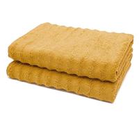 ZOLLNER 2 teli da doccia 70x140 cm, 100% cotone, con tipo di trama, giallo senape