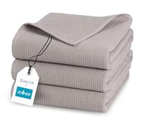 ZOLLNER 3 Teli doccia 70x140 cm - Cotone - Qualità alberghiera - Teli doccia lunga durata - design in piquè - lavabile a 95°C - con pratico gancetto - grigio