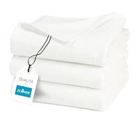 ZOLLNER 3 Teli doccia 70x140 cm - Cotone - Qualità alberghiera - Teli doccia lunga durata - design in piquè - lavabile a 95°C - con pratico gancetto - bianco