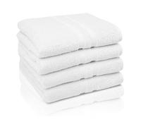 ZOLLNER 4 asciugamani da bagno in 50x100 cm - teli da bagno in cotone - con bordatura a righe moderna - lavabili a 95°C - con pratico gancetto - bianco - in qualità alberghiera