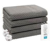 ZOLLNER 4 asciugamani da doccia 70x140 cm - Design in piquè grigio morbido e super assorbente - con gancetto - lavabile a 95°C - Cotone - Qualitá alberghiera- Certificato Oeko Tex®