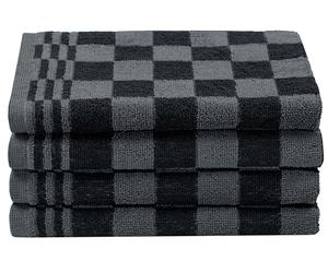 ZOLLNER 4 strofinacci in cotone 50x50 cm - canovacci assorbenti e resistenti - lavabili a 60°C - a quadretti nero e bianchi - qualità gastronomica - certificato OEKO TEX (R)