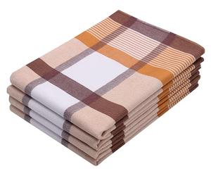 ZOLLNER 4 strofinacci in cotone 50x70 cm - canovacci assorbenti e di lunga durata - lavabili a 60°C - a quadretti marroni - qualità come nella cucina dei ristoranti - certificato OEKO TEX ®