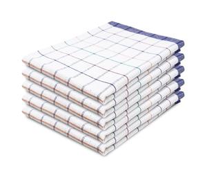 ZOLLNER 5 Strofinacci - canovacci in cotone 50x70 cm - burrazzi da cucina assorbenti e resistenti -a quadretti bianchi e blu - lavabili a 60°C - qualità gastronomica - certificato OEKO-TEX (R)
