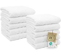 ZOLLNER Set di 10 asciugamani da bagno 50x100 cm - teli in Cotone morbidi e super assorbenti - bianchi - pratico gancetto - lavabili a 95°C - Qualità alberghiera