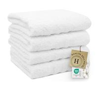 ZOLLNER Set di 4 asciugamani da bagno 50x100 cm - teli in Cotone morbidi e super assorbenti - bianchi - pratico gancetto - lavabili a 95°C - Qualità alberghiera