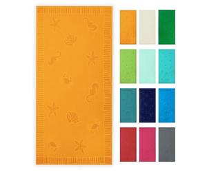 ZOLLNER Telo mare 100x200 cm - asciugamano da spiaggia delicato sulla pelle e super assorbente - lavabile fino a 60°C - 100% cotone - giallo con design con animali marini - certificato Oeko Tex (R)