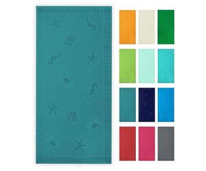 ZOLLNER Telo mare 100x200 cm - asciugamano da spiaggia delicato sulla pelle e super assorbente - lavabile fino a 60°C - 100% cotone - verde petrolio design di animali marini -certificato Oeko Tex (R)