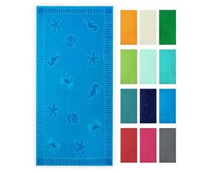 ZOLLNER Telo mare 100x200 cm - asciugamano da spiaggia delicato sulla pelle e super assorbente - lavabile fino a 60°C - 100% cotone - turchese con design con animali marini - certificato Oeko Tex (R)