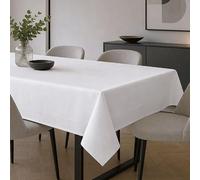 ZOLLNER Tovaglia elegante in 130x280 cm (dopo il primo lavaggio) - Copritavola robusto e di lunga durata in cotone - lucentezza di seta con bordatura - lavabile a 95°C - bianca