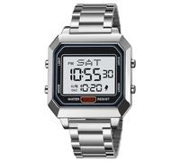 zolohoni Orologio digitale da uomo, in acciaio inox, quadrato, orologio da polso digitale da uomo, impermeabile, doppio fuso orario e data, bianco