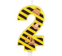Zolunu Candela di compleanno a tema costruzione, decorazione per torta di compleanno per ragazzi, candela numero 2, candela di compleanno a strisce gialle e nere per feste di compleanno a tema,