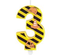Zolunu Candela di compleanno a tema costruzione, decorazione per torta di compleanno per ragazzi, candela numero 3, candela di compleanno a strisce gialle e nere per feste di compleanno a tema,